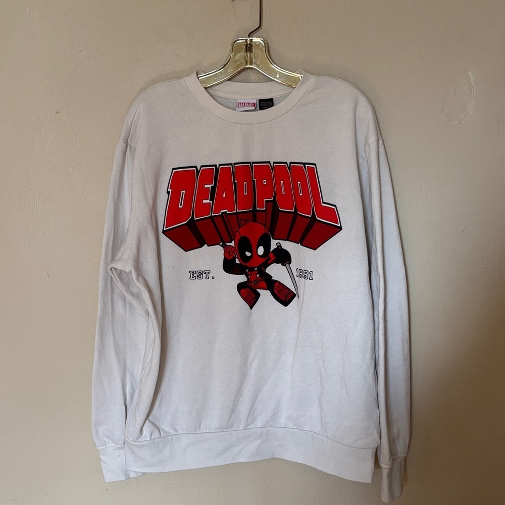 Marvel White Deadpool Crewneck Sweater